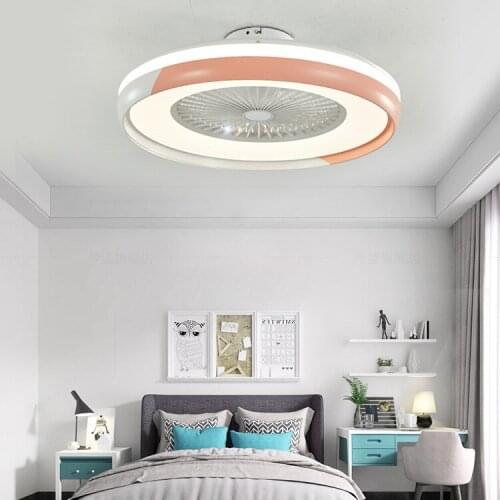 Cross-border simple macaron Nordic ceiling fan lamp 110V infinite led bedroom living room ceiling lamp fan lamp