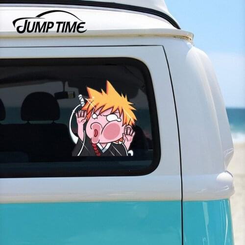 Jump Time 13cmx12cm Ichigo Kurosaki Bleach Funny Hitting Glass Vinyl Decal Car Truck Stickers Car Window Bumper Car Accessories
