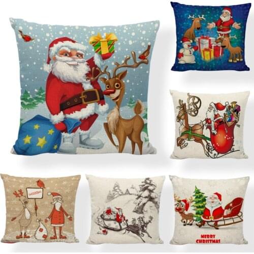 Santa Claus Christmas Pillow Cover Santa Claus Christmas Tree Snowman Living Room Sofa Bedroom Car Home Decoration Cushion Cover