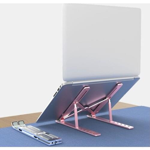Silver Laptop Stand Aluminum Desktop Height Lifting Raise Radiator Portable Folding Base (Six angle adjustable)
