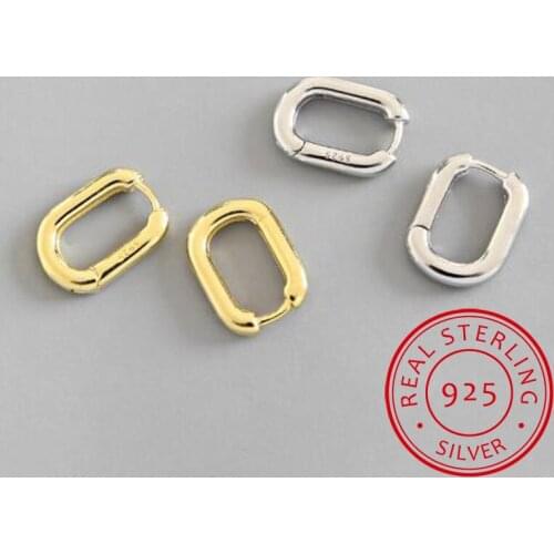 Unique Cool Punk 100% 925 Sterling Silver Retro Geometric Oval Luxury Engagement Hoop Earrings for Women Jewelry