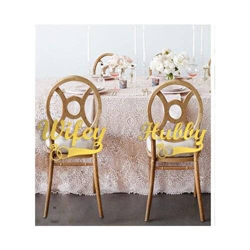 Modern Calligraphy Hubby and Wifey Chair Signs Laser Cut Chair Backs Husband Wife