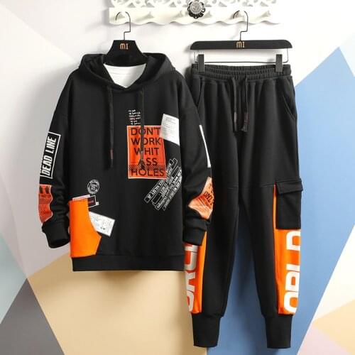 Sweatsuit Men Spring Autumn Long Sleeve Letter Printed Hooded Hoodies+pant Hip Hop Streetwear Track Suit Men Clothes 2019