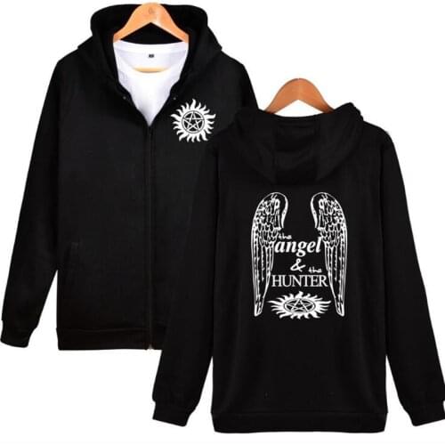 Supernatural Angel and Hunter Oversized Zip Up Hoodie Women Men Harajuku Sweatshirt Streetwear Hip Hop Fleece Hooded Jacket Coat