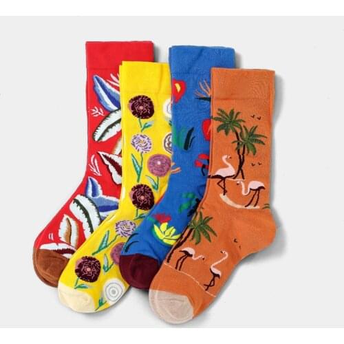 French Style Flower Women Cartoon Socks Novelty Creative Art Happy Funny Socks High Quality Combed Cotton Tide Sox Autumn Winter