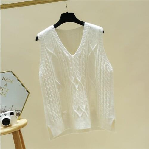 Hollow Out Knitted Womens Sweater Vest Autumn And Winter New V-neck Loose Knit Vest Sleeveless Solid Pullover Sweaters 16055