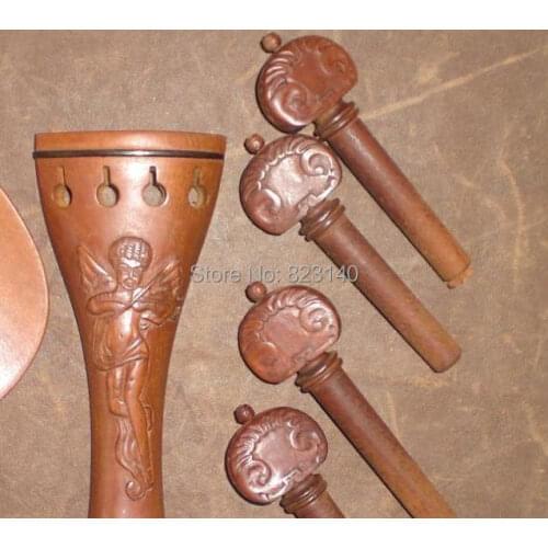 1 Set Quality Carved Jujube Violin Fitting 4/4 with Tail piece, pegs, chin rest & end pin 8002