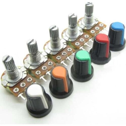 1 set WH148 1K 10K 20K 50K 100K 500K Ohm 15mm 3 Pin Linear Taper Rotary Potentiometer Resistor for Arduino with AG2 cap 5 colors