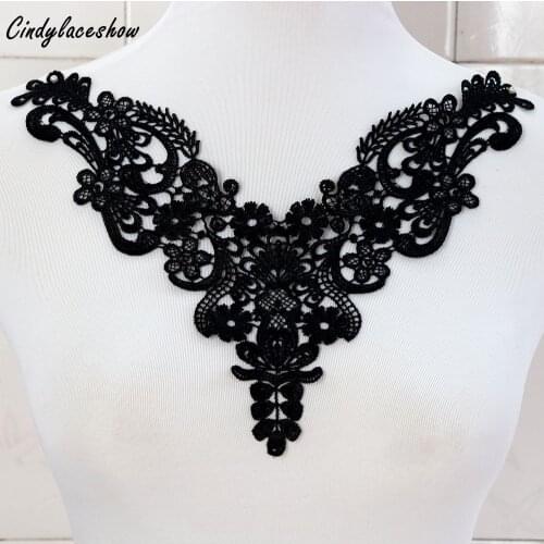 1PC Ivory Black Red Venise Lace Fabric Dress Applique Blouse Sewing Trims DIY Neckline Collar Costume Decoration Accessories DIY