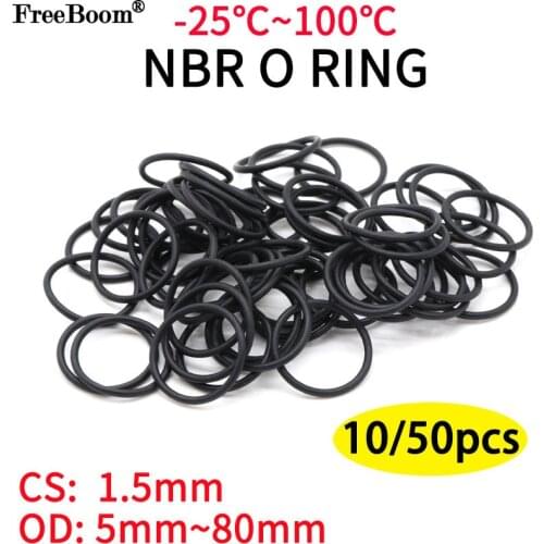 10pcs Black O Ring Gasket CS 1.5mm OD 5mm ~ 80mm NBR Automobile Nitrile Rubber Round O Type Corrosion Oil Resist Sealing Washer