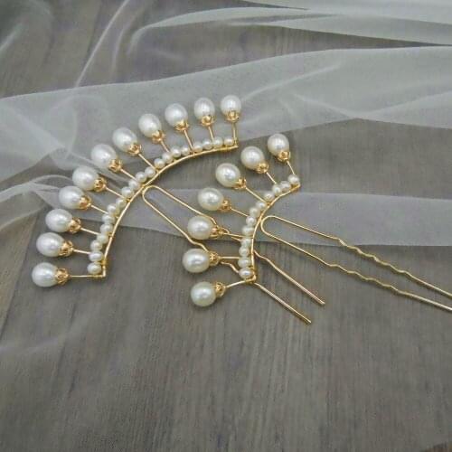 2pc Copper Freshwater Pearl Hair Pins Handmade Natural Pearl Hairpins Women Hair Pin Jewelry Pince Cheveux Femme WIGO1455