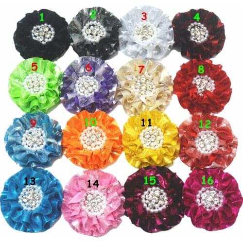 20pcs/lot 8.5CM DIY mixed color Shiny shabby flower with rhinestone for hair apperal accessories headwear