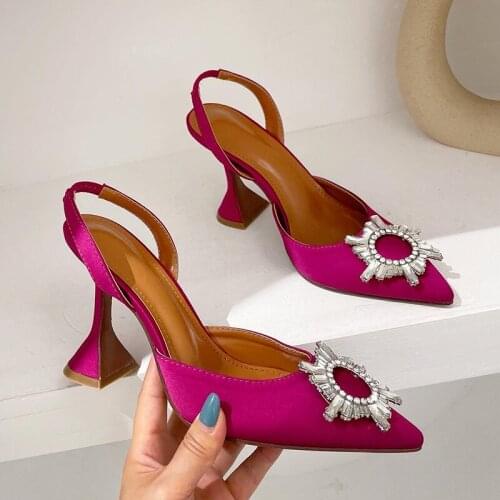 2021 Summer Brand Women Glitter Crystal Silk Slingback Sandals Designer Satin High Heels Sandals Plus Size Wedding Party Shoes