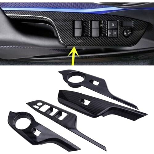 4 Pcs Carbon Fiber Style Black Inner Window Switch Panel Cover Trim Moulding ABS Fit for Toyota CHR 2016 2017 2018 2019