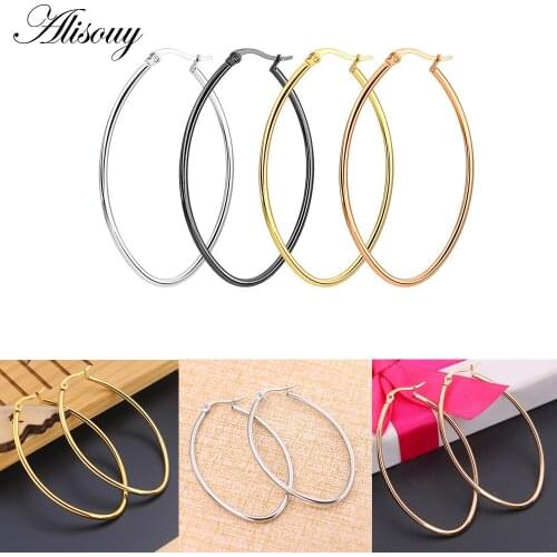 Alisouy One Pair New Fashion oval Hoop Earring Vintage Punk ellipse Hoop Earring for Women Hot Sale ear Jewelry Wholesale
