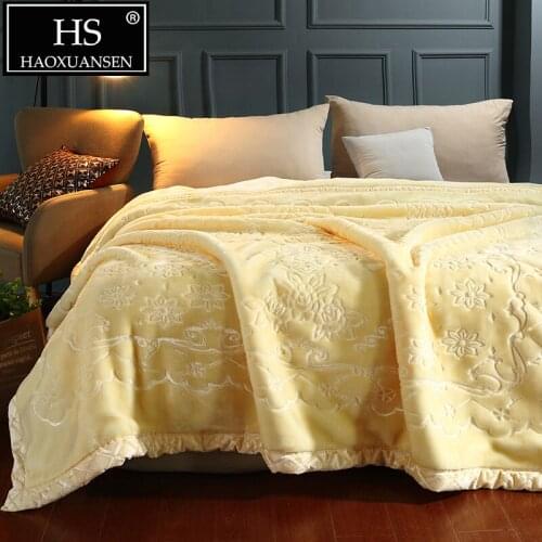 4 Kg Double Layer Super Soft Yellow Raschel Blanket Fluffy Winter Warm Embossed Blankets 200*230 cm Quilt Adult Bed Cover
