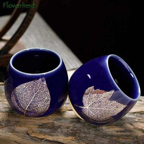 Ceramic Porcelain Tea Cup Teaware Kung Fu Tea Cup Set Tea Set Tea Bowl Ji Blue Glazed Master Tea Cup Maple Leaf Tea Cup