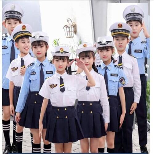 2020 Boys Girls Police Costume Carnival Party Purim Children Performance Clothing Set Fancy School Role Play Policemen Uniform