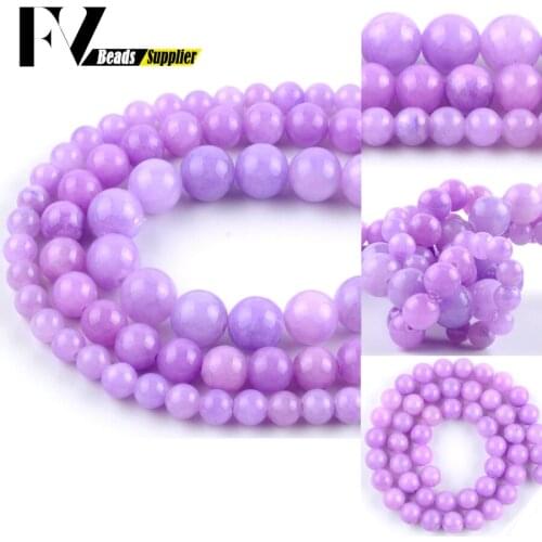 Natural Purple Jades Stone Round Loose Beads 4 6 8 10 12mm Spacer Beads For Jewelry Making DIY Bracelet Necklace Accessory 15"
