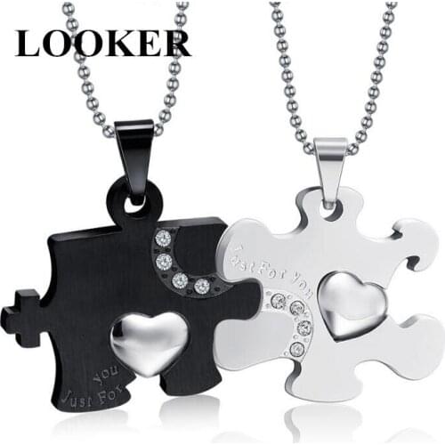 LOOKER Necklace Titanium Steel Korean Jewelry Korean Students Necklace Blue Classic Puzzle Couple Type Necklaces & Pendants
