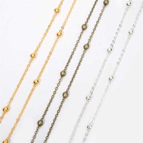 5m/lot Width 2mm Metal Copper Chains Bulk With Bead Charm Gold Silver Color Link Chain Necklace Findings Diy Jewelry Accessories