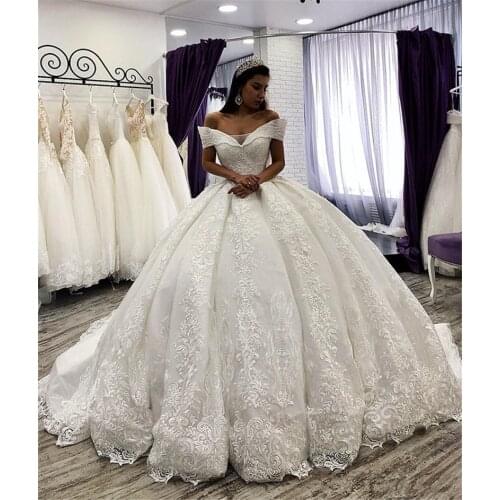 Fashion Boat Neck Off Shoulder Middle East Wedding Gown Arabic Ball Gown Wedding Dress