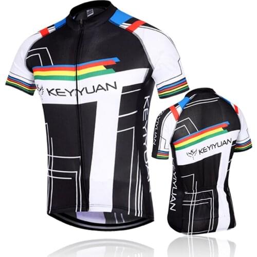 Mens Short Sleeve KEYIYUAN Color Pattern Spring Summer Quick Dry Mountain Bike Cycling Wear Maillot Ciclismo Hombre