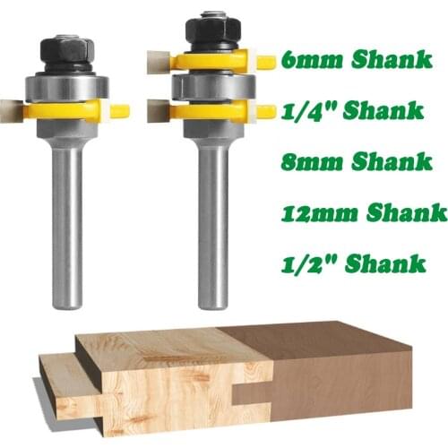 2 Pcs 6mm 1/4" 8mm 1/2" Shank Joint Assembly Router Bit Set Tongue & Groove T-Slot Milling Cutter For Woodwork Cutting Tools