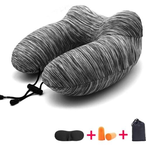 Inflatable Travel Pillow U-Shape Portable Sleep Neck Pillow Double Hump Design Napping Pillows for Car Train Bus Airplane Office