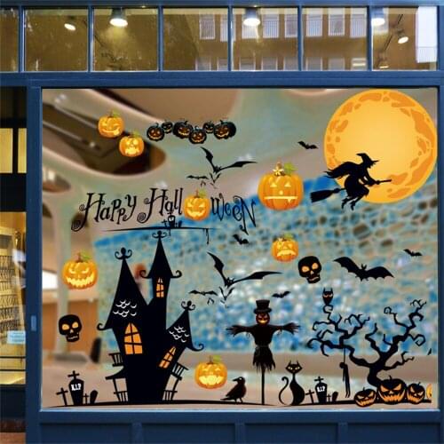 4Pcs Halloween Window Sticker Wallpaper Glass Door Cute Skull Spider Bat Horror Ghost Party DIY Decoration Happy Halloween Decor