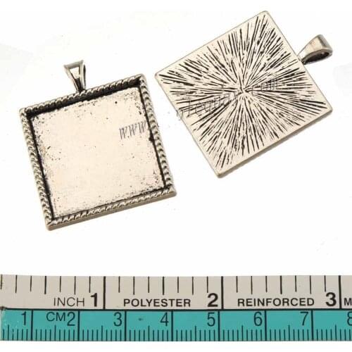 Charms for Jewelry artifact hanging diy 25mm square glass cabochon silver flat back slider alloy classic findings 35*29*2mm 7pcs