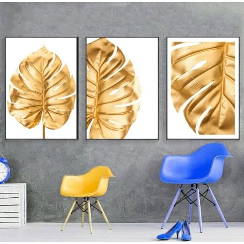 Scandinavian Style Posters and Prints Palm Golden Leaf Art Plant Abstract Eucalyptus Botanical Canvas Painting Living Room Modern Decorative Wall Pictures for Bedroom
