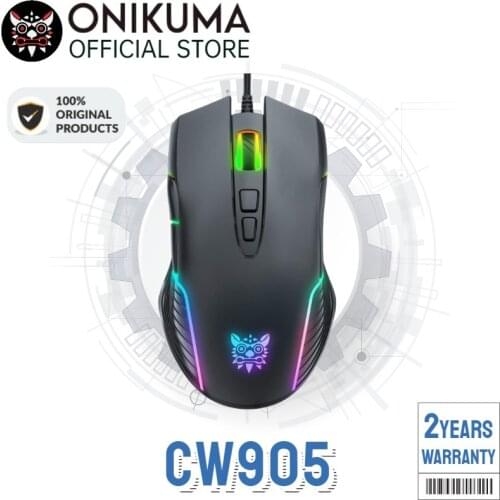 ONIKUMA CW905 Black RGB Gaming Mouse Wired, USB Optical Computer Mice with RGB Backlit, 6 Adjustable DPI Up to 6400, Ergonomic G