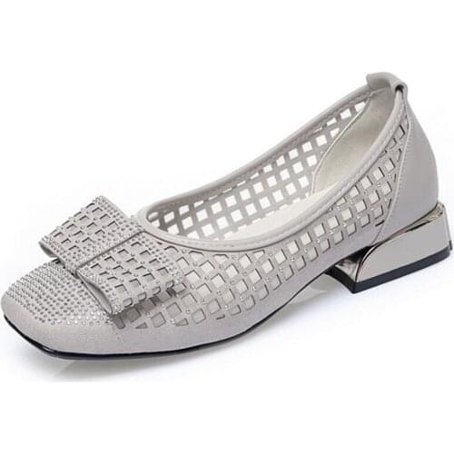 Hot 2020 New Summer Hollow Breathable Cowhide Mesh Sandals Shallow Comfortable Low-heel Sandals Fashion Elegant Women Sandals