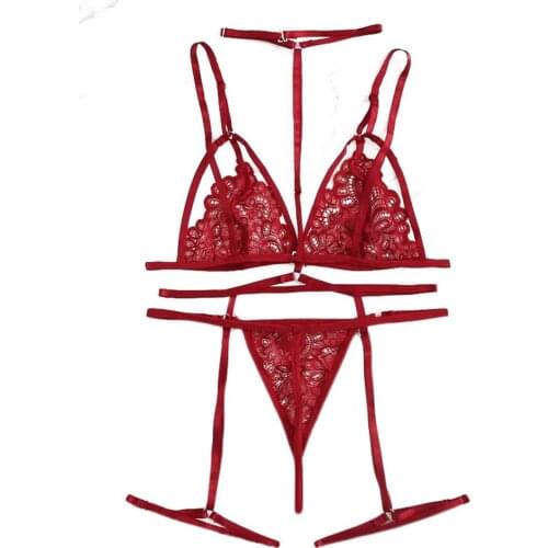 Sexy Lingerie Porno Hollow Out Lace Bra Womens Underwear G string Set Erotic Costumes Transparent Lingerie Woman Sex Plus Size