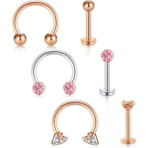 JFORYOU Cartilage Tragus Earrings-16G Stainless Steel Labret Monroe Medusa Lip Ring Rook Helix Earring Stud Barbell Piercing