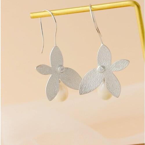 Handmade Creative New Trendy Lady Earring Inlaid Natural Freshwater Pearl Authentic 925 Sterling Silver Earrings Fine Jewelry