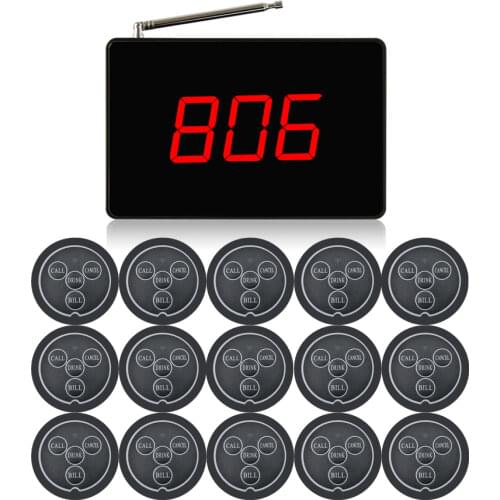 Restaurant Waiter Calling System Wireless Table Bell Pagers 1 host receiver 15 Call Transmitters