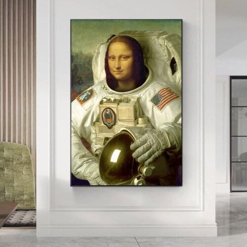 Funny Art Mona Lisa The Astronaut Canvas Poster Abstract Wall Art Posters and Prints Cuadros for Living Room Unframed