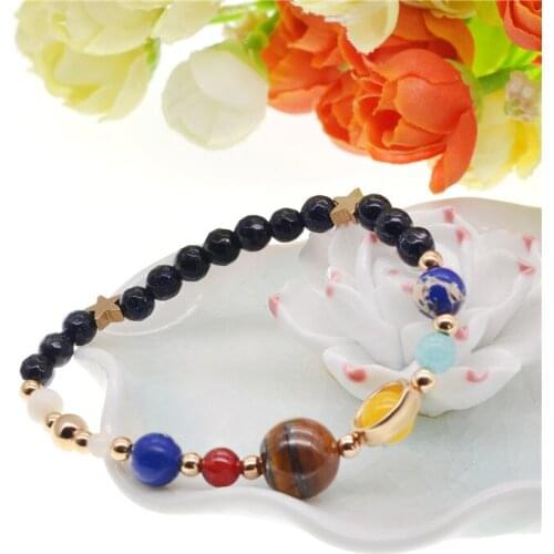 Universe Galaxy the Eight Planets in Solar System Guardian Star Natural Stone Beads Bracelet Bangle for Women & Men Gift