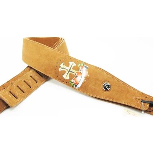 YUEKO F-P218 Leather is Soft And Durable Cross Heart Pattern Widened Length Adjustable Acoustic Bass Guitar Strap Accessory