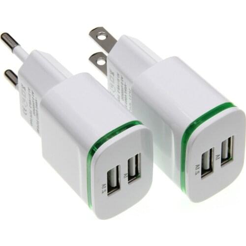 5V 2A US EU Plug LED Light Dual USB Adapter Mobile Phone Wall Charger Device Micro Data Charging For iPhone Samsung Smartphone