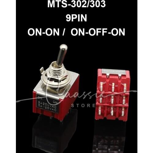 1 PC Red 9 Pins ON-OFF-ON/ON ON 3/2 Position Mini Toggle Switch AC 5A/125V 2A/250V With Solder Terminal waterproof