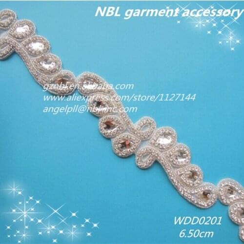 10 yards wholesale bridal beaded applique iron on crystal galss rhinestone trim for wedding dress WDD0201