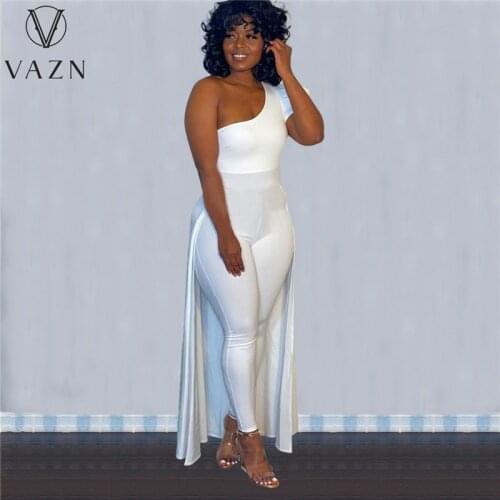 VAZN 2021 Autumn Sexy Club One Off Shoulder Full Sleeve Women Solid High Waist Skinny Long Pencil Jumpsuits