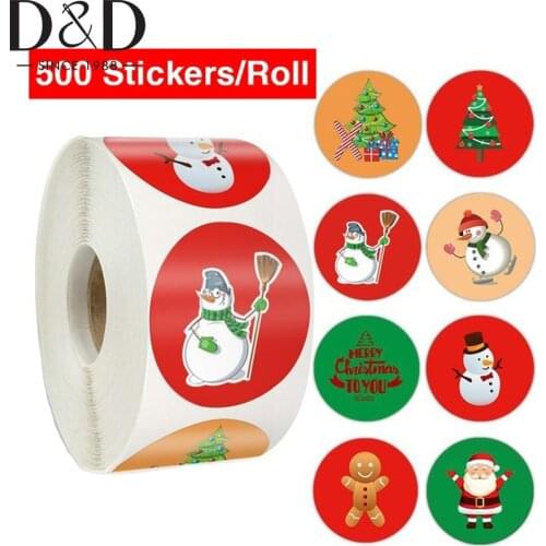 500Pcs/Roll Christmas Stickers Santa Snowflake Adhesive Tag Label Stickers DIY Biscuit Gift Packaging Stickers Christmas Decor