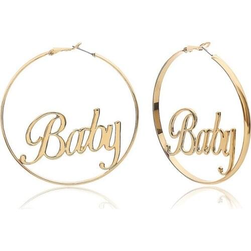 6.6cm Gold Color Metal Letter Baby Big Hoop Earrings for Women Fashion 2020 New Circle Ear Jewelry Gift EH09