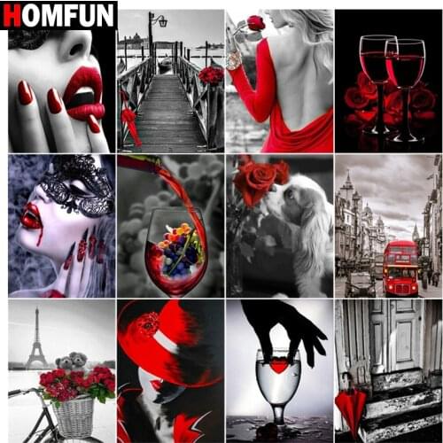 HOMFUN 5d Diamond Painting Full Square/Round ‘’Red woman flower" Picture Of Rhinestone DIY Diamond Embroidery Home Decor