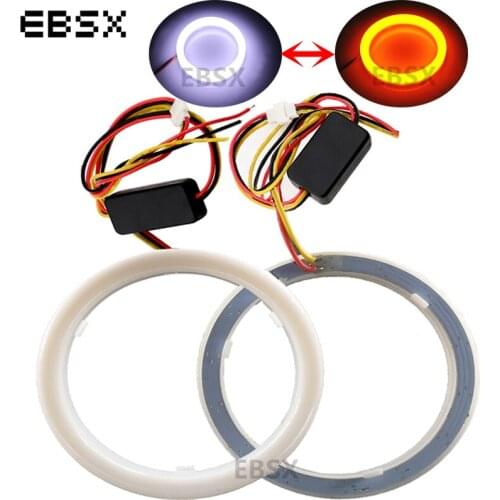 2PCS Car Angel Eyes 60mm 70mm 80mm 90mm 95mm 100mm 110mm 120mm Auto Halo Rings Cotton Lights 4014 SMD White+Yellow 12V Headlight