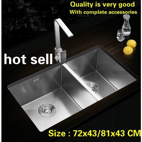 Free shipping Hot sell 304 stainless steel household kitchen manual sink double groove wash the dishes standard 72x43/81x43 CM